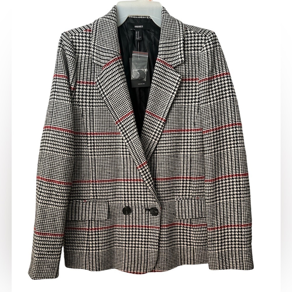 FOREVER 21 Printed Houndstooth Blazer Black And White Medium BNWT